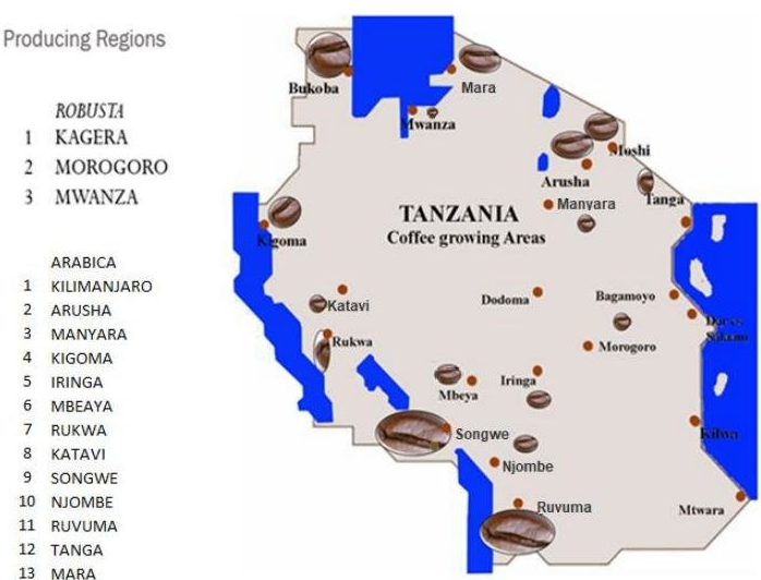 Tanzania Coffee Map
