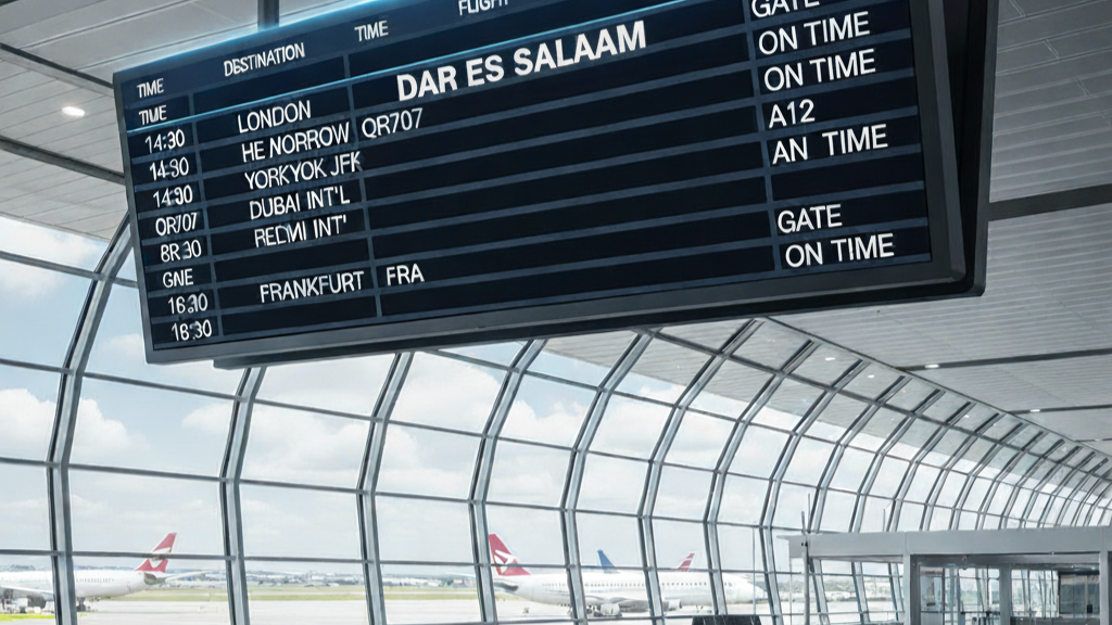 An image of flight details in an Airport