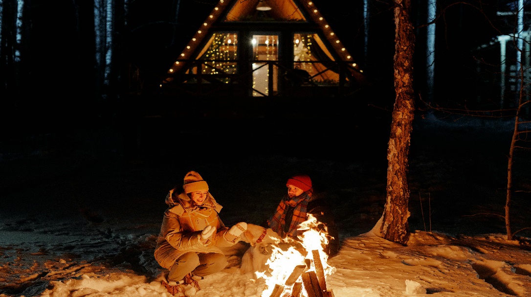 A couple gathered around a campfire.