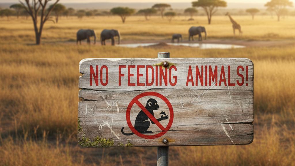 No feeding animals sign in safari area